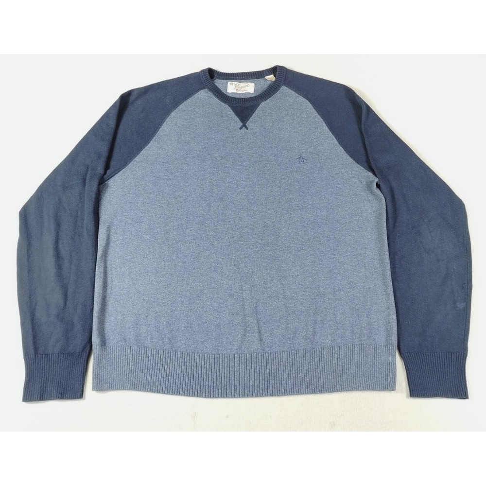 Original Penguin Munsingwear Sweater Mens XL Blue Cashmere Blend Raglan Crewneck